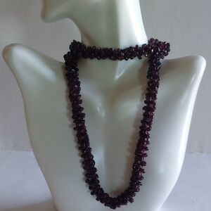 VINTAGE GARNET WOOVEN ROPE  NECKLACE 22" LONG